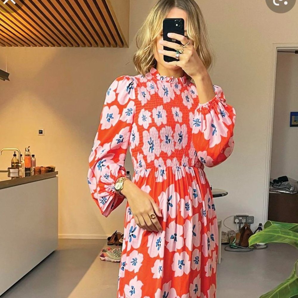 Never Fully Dressed Orange Swedish Flower Maxi Dress - Curve, Size 18